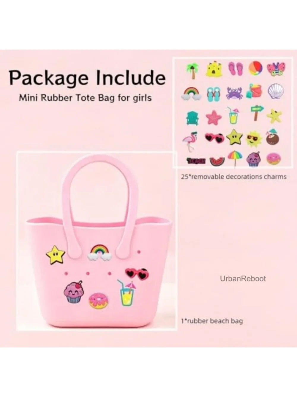 Mini Rubber Tote Bag for Girls Small Beach Bag with 25pc Decorations